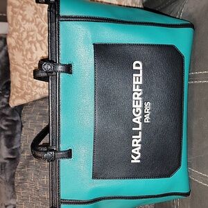Karl Lagerfeld Teal and Black Tote